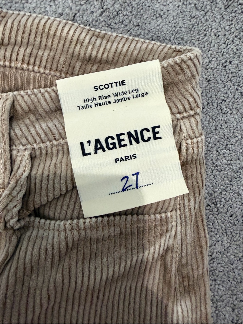 L'AGENCE Wide Leg Corduroy Pants in Taupe - Picture 2 of 4